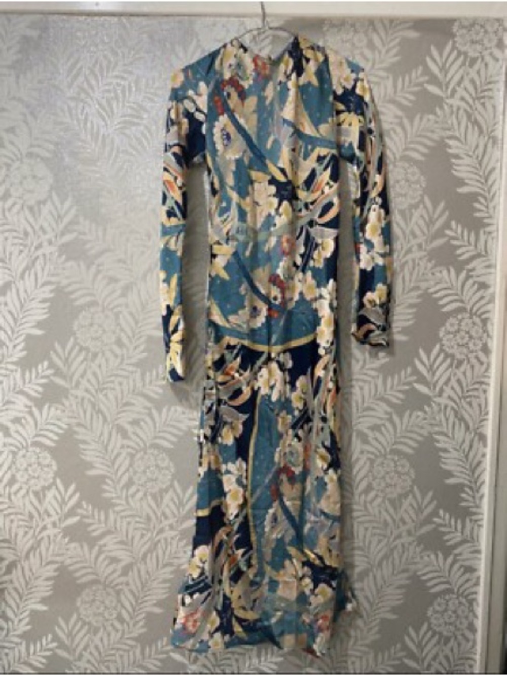 Zara Teal Floral Long Sleeve Maxi Dress